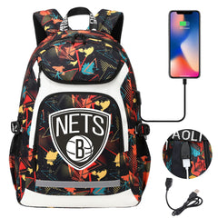 Brooklyn Nets Backpack School Notebook Travel Bags With USB