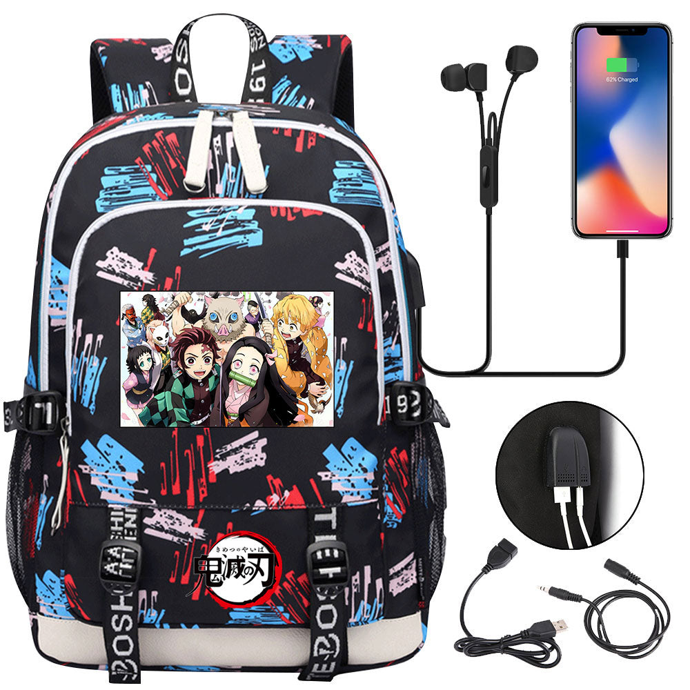 Demon Slayer Kimetsu No Yaiba USB Charging Backpack School Note Book Laptop Travel Bags