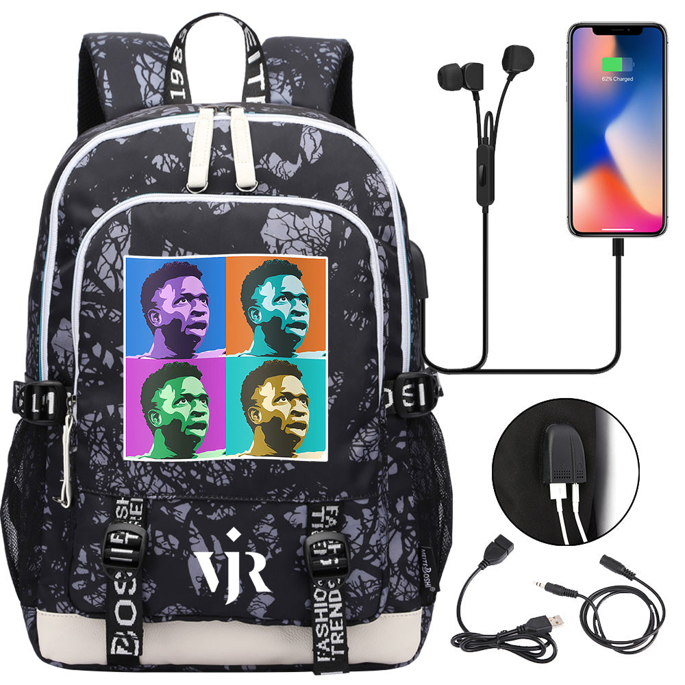 Vinicius Junior FC USB Charging Backpack School Note Book Laptop Travel Bags