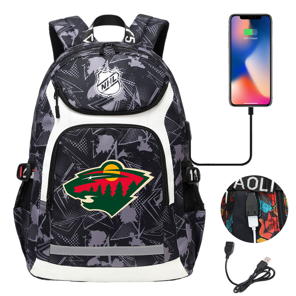 Minnesota Wild Hockey League Backpack School Notebook Travel Bags With USB