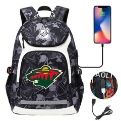 Minnesota Wild Hockey League Backpack School Notebook Travel Bags With USB