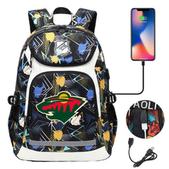Minnesota Wild Hockey League Backpack School Notebook Travel Bags With USB