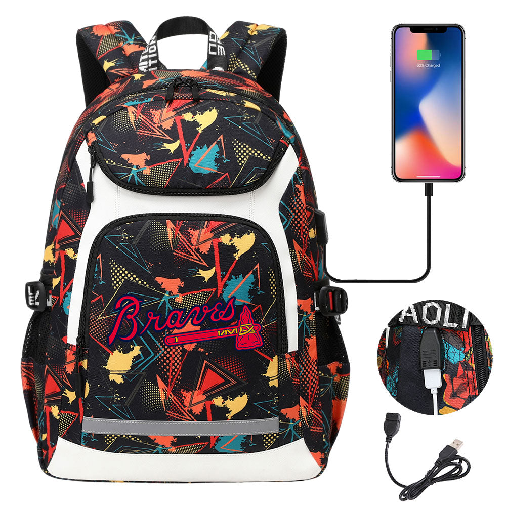 Atlanta Braves Backpack School Notebook Travel Bags With USB