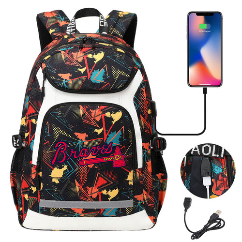 Atlanta Braves Backpack School Notebook Travel Bags With USB