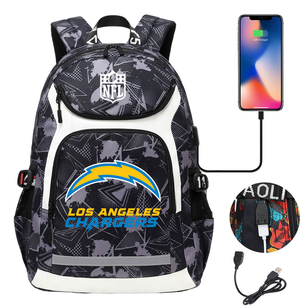 Los Angeles Chargers Football Rugby Backpack School Notebook Travel Bags With USB