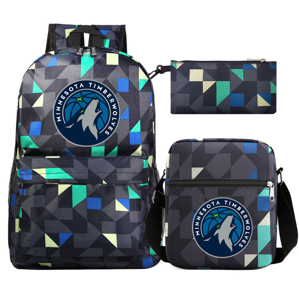 Minnesota Timberwolves Basketball School Backpack Shoulder Bag Pencil Bags 3pcs Set