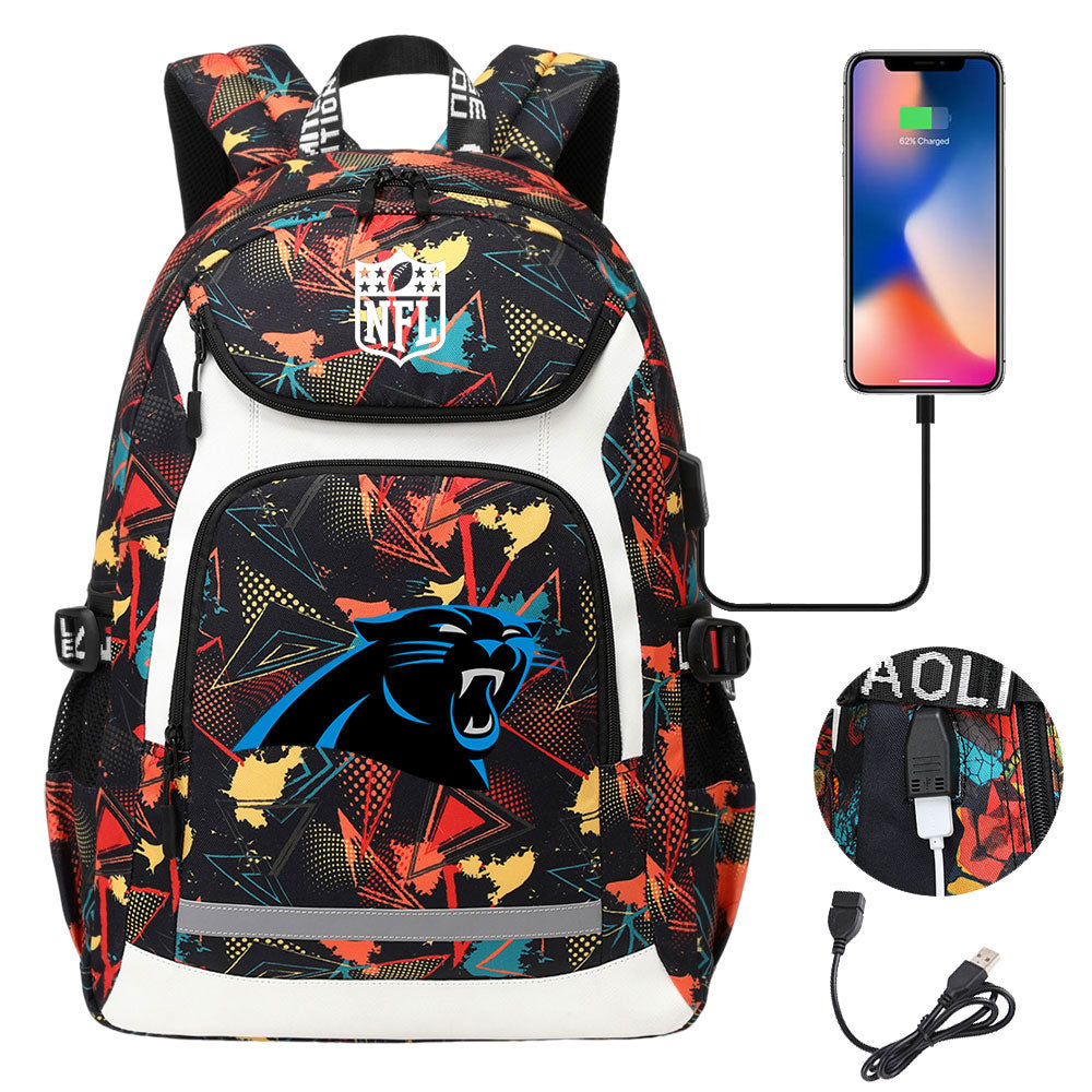 Carolina Panthers Football Rugby Backpack School Notebook Travel Bags With USB