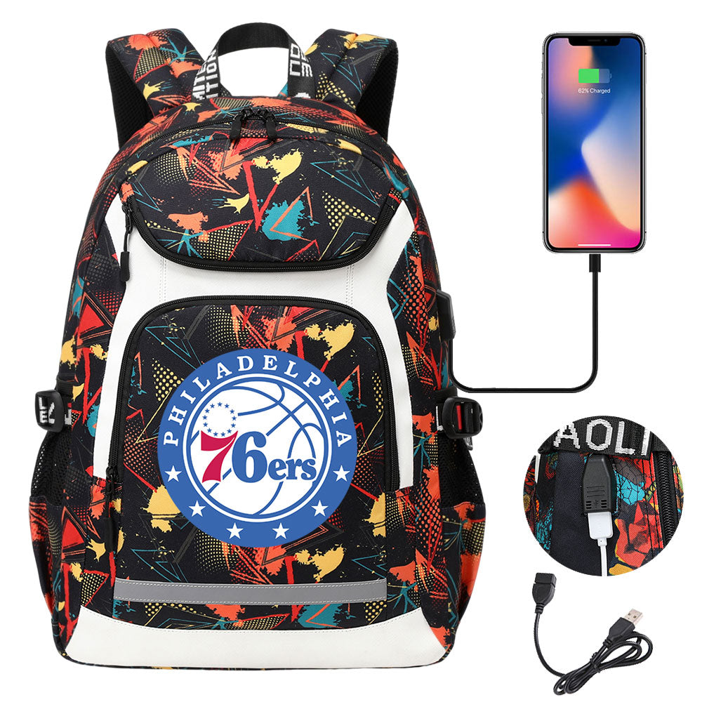 Philadelphia 76ers Backpack School Notebook Travel Bags With USB