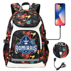 Milwaukee Admirals Backpack School Notebook Travel Bags With USB
