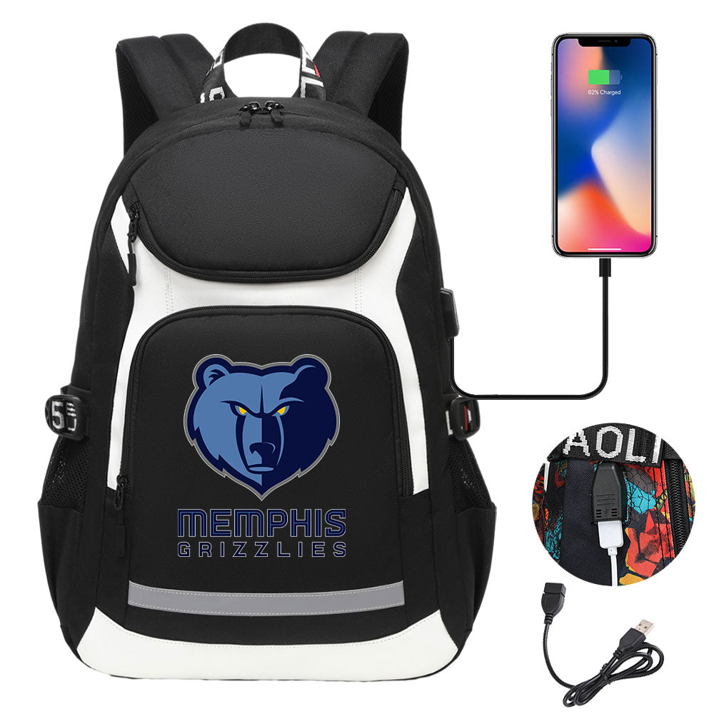 Memphis Grizzlies Backpack School Notebook Travel Bags With USB