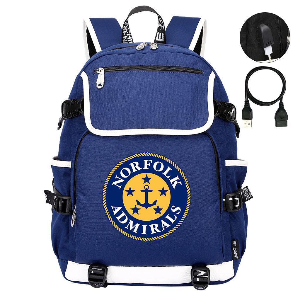 Norfolk Admirals Hockey League Backpack School Notebook Travel Bag