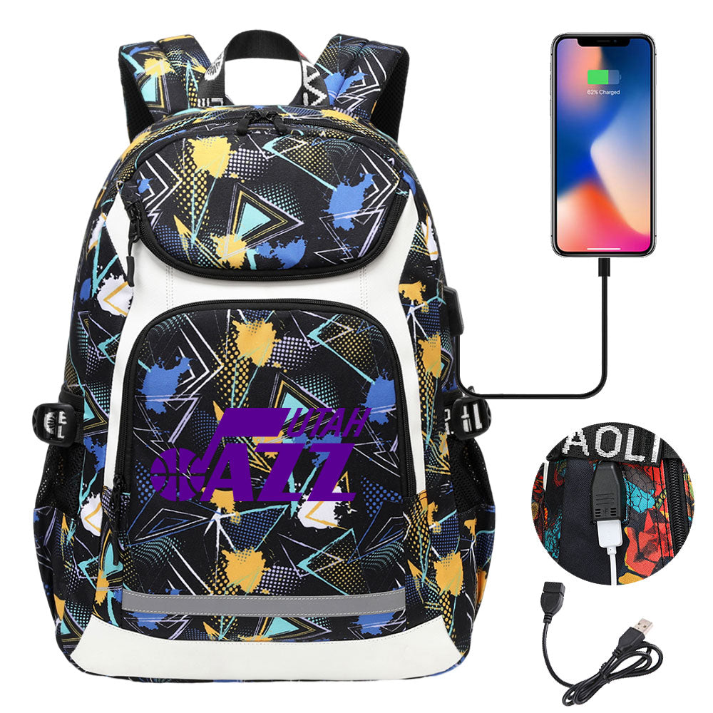 Utah Jazz Backpack School Notebook Travel Bags With USB