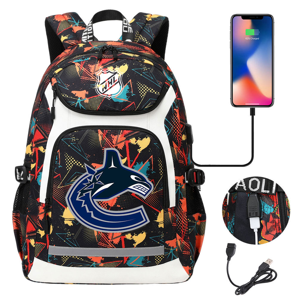 Vancouver Canucks Hockey League Backpack School Notebook Travel Bags With USB