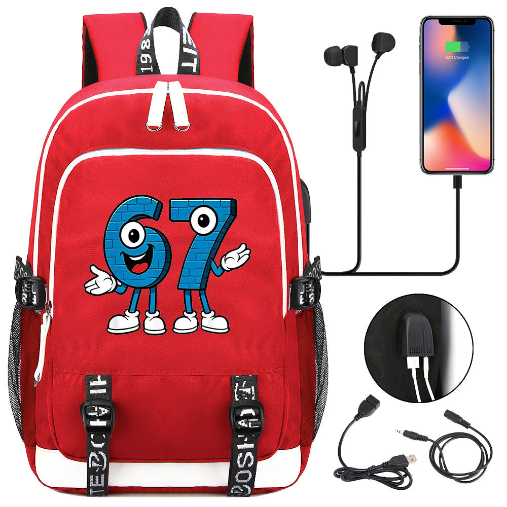 Steal a Brainrot 67 USB Charging Backpack School Note Book Laptop Travel Bags