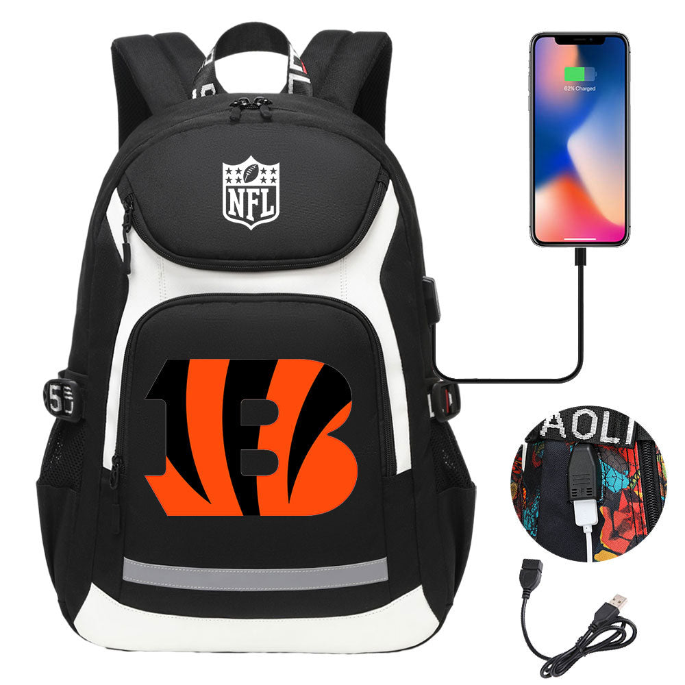 Cincinnati Bengals Football Rugby Backpack School Notebook Travel Bags With USB