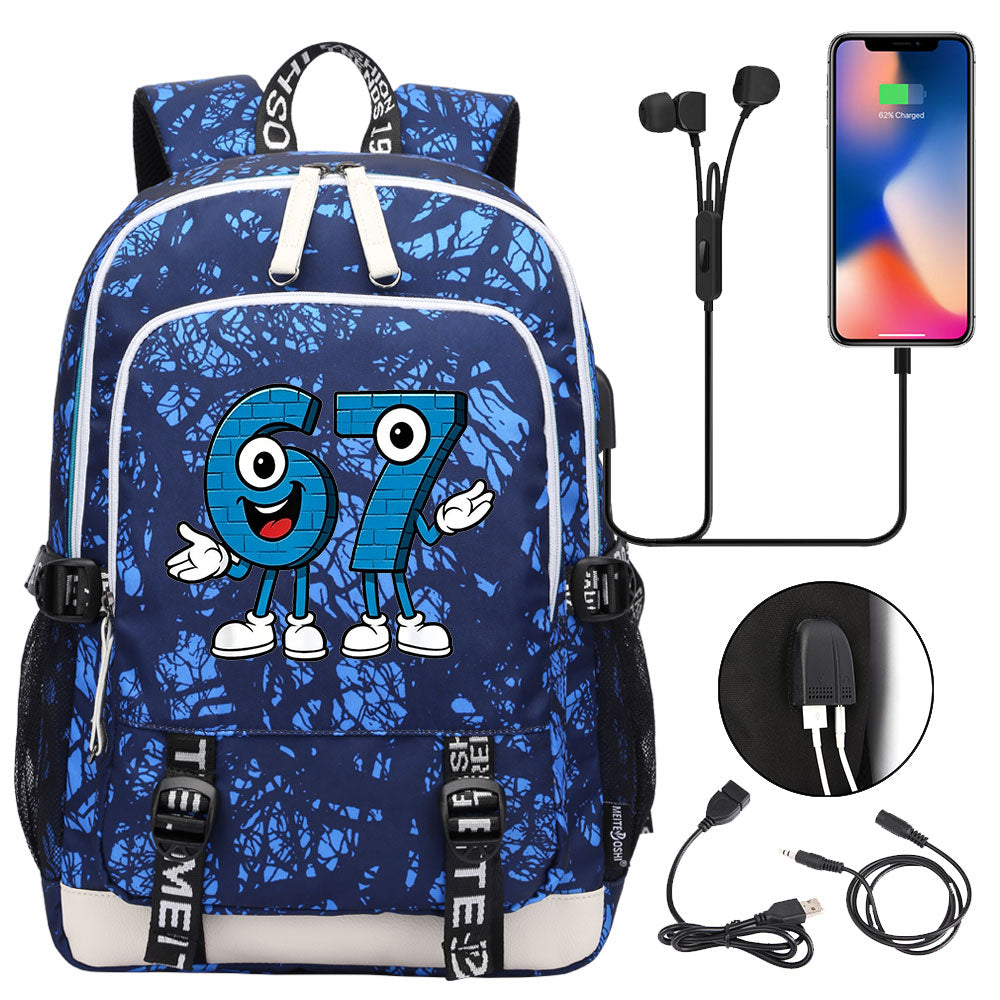 Steal a Brainrot 67 USB Charging Backpack School Note Book Laptop Travel Bags