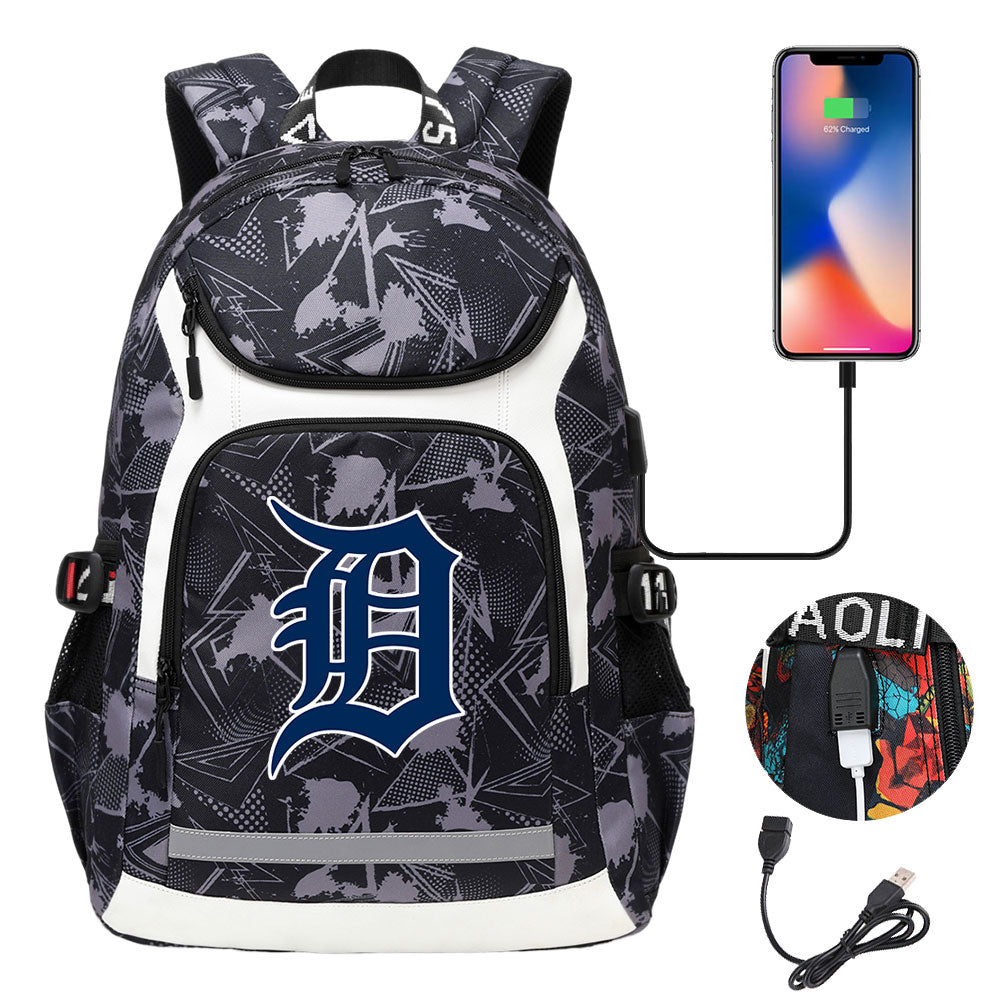 Detroit Tigers Backpack School Notebook Travel Bags With USB
