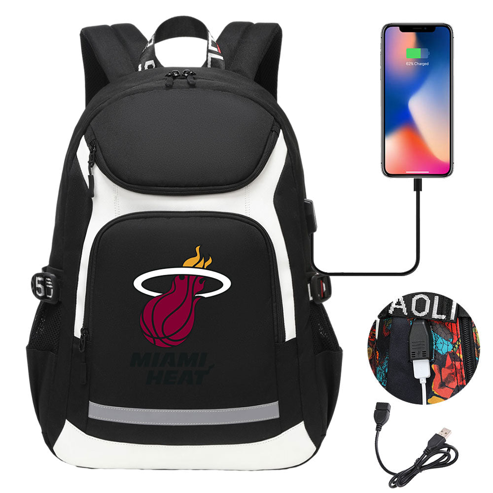 Miami Heat Backpack School Notebook Travel Bags With USB