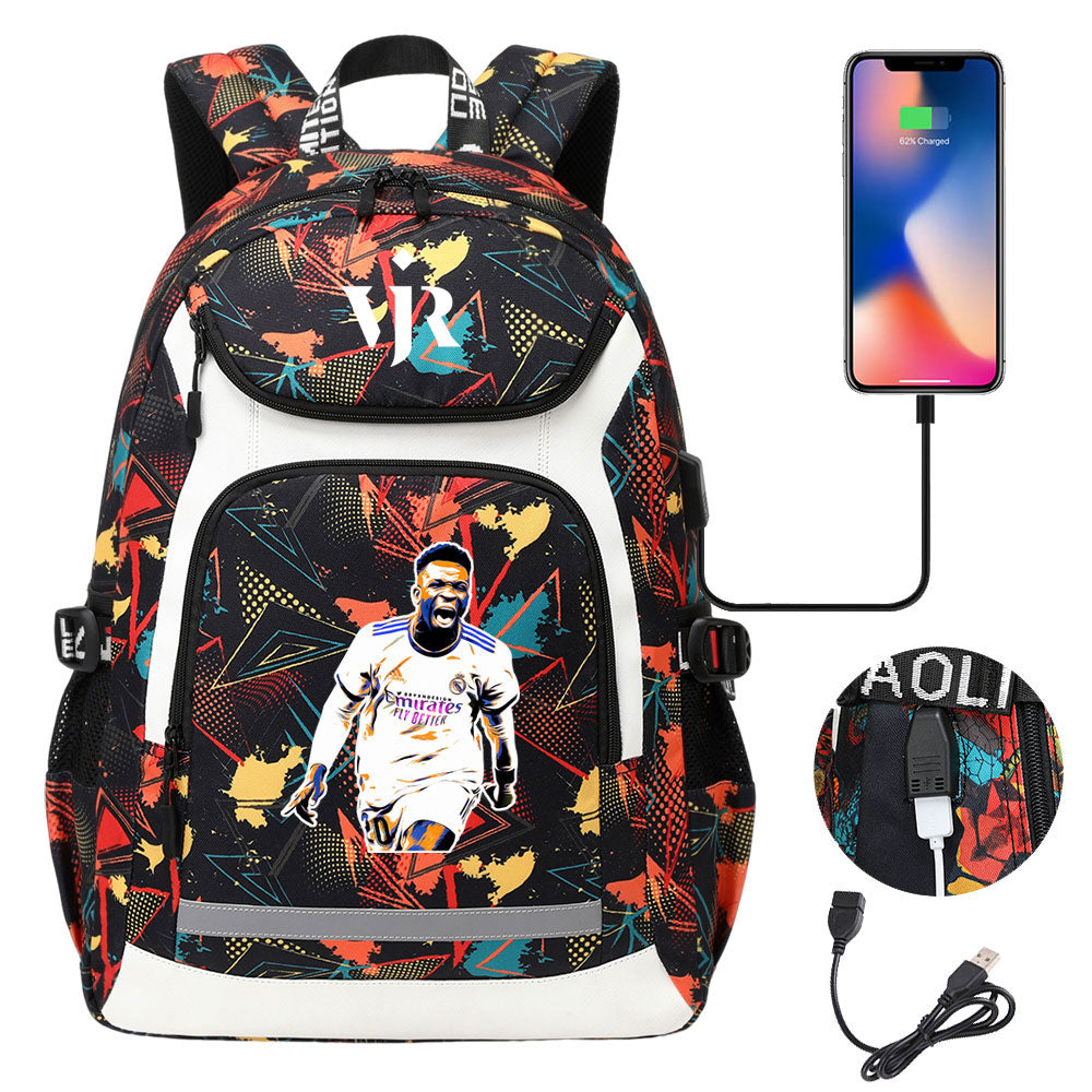 Vinicius Junior FC Backpack School Notebook Travel Bags With USB