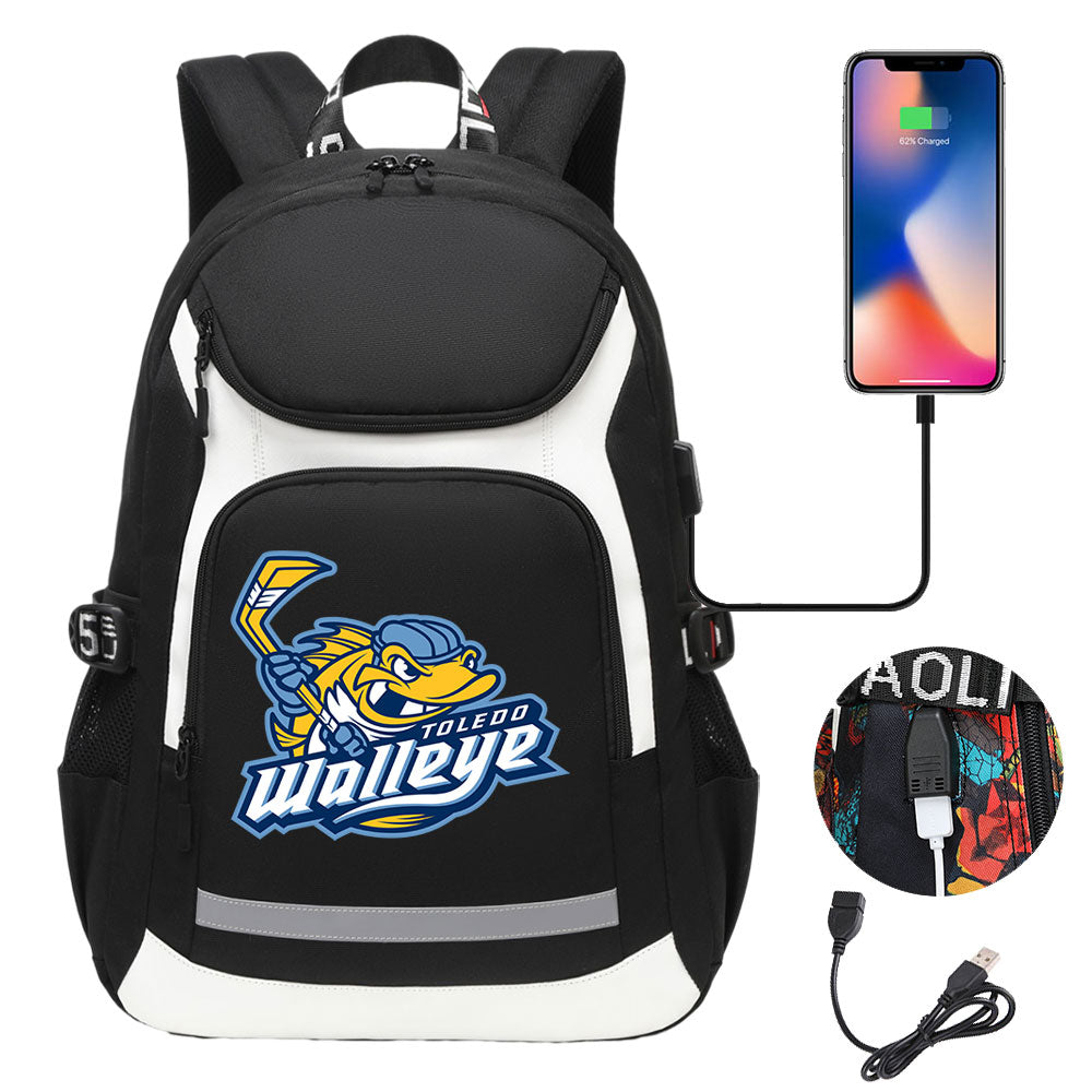 Toledo Walleye Backpack School Notebook Travel Bags With USB