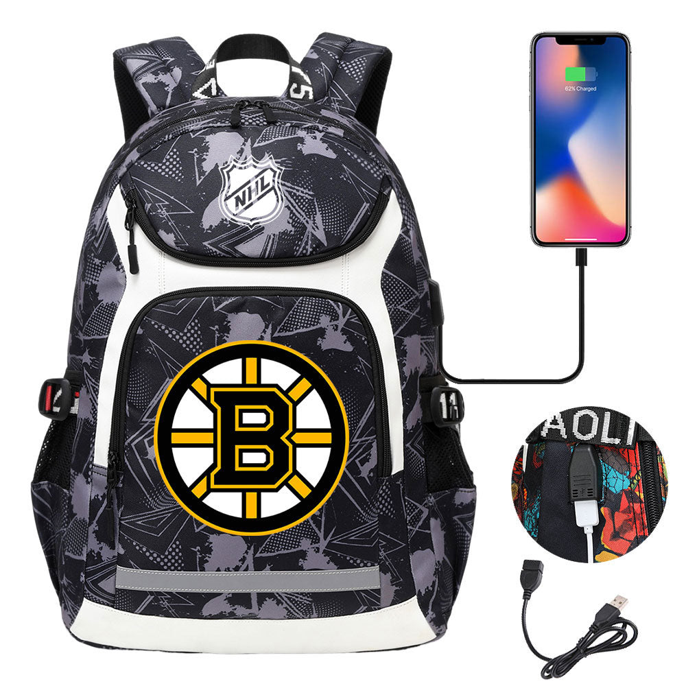 Boston Bruins Hockey League Backpack School Notebook Travel Bags With USB