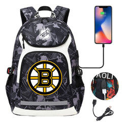 Boston Bruins Hockey League Backpack School Notebook Travel Bags With USB