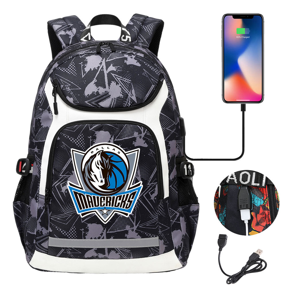 Dallas Mavericks Backpack School Notebook Travel Bags With USB