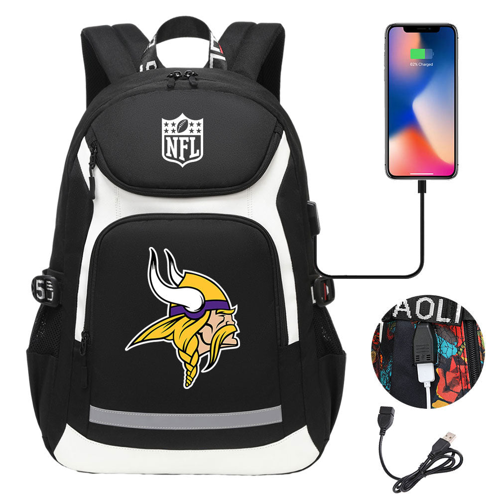 Minnesota Vikings Football Rugby Backpack School Notebook Travel Bags With USB
