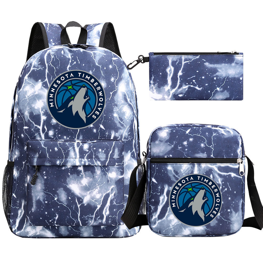 Minnesota Timberwolves Basketball School Backpack Shoulder Bag Pencil Bags 3pcs Set