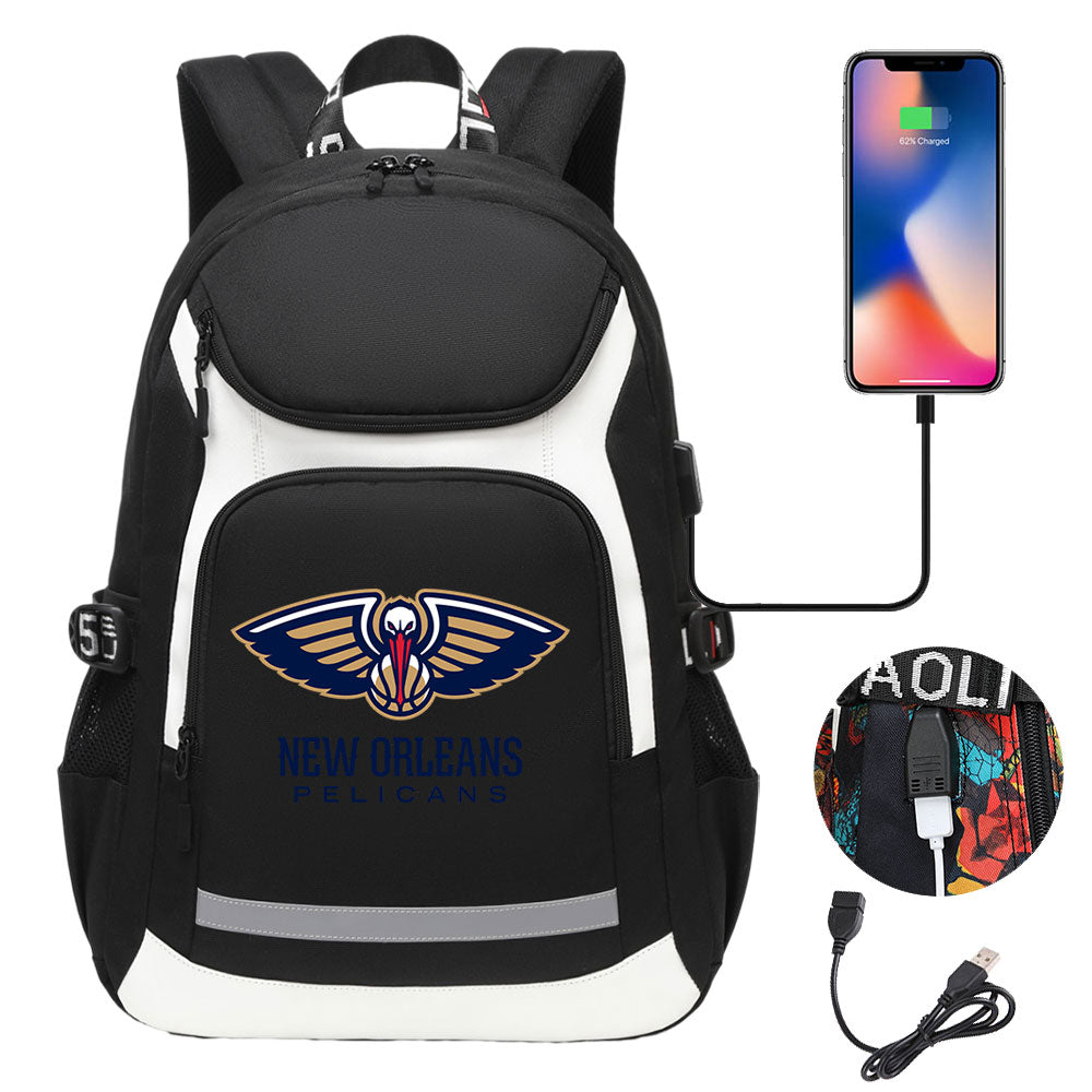New Orleans Pelicans Backpack School Notebook Travel Bags With USB