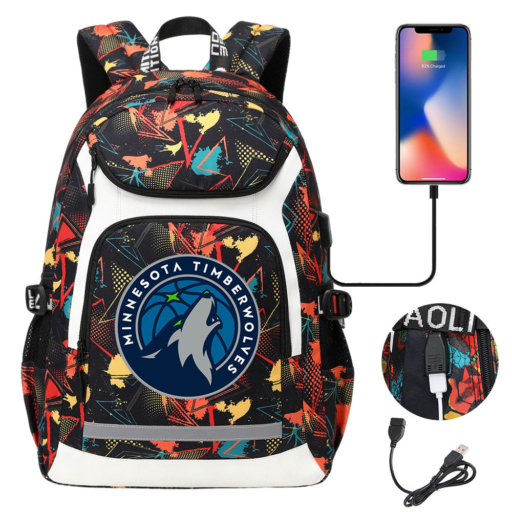 Minnesota Timberwolves Backpack School Notebook Travel Bags With USB