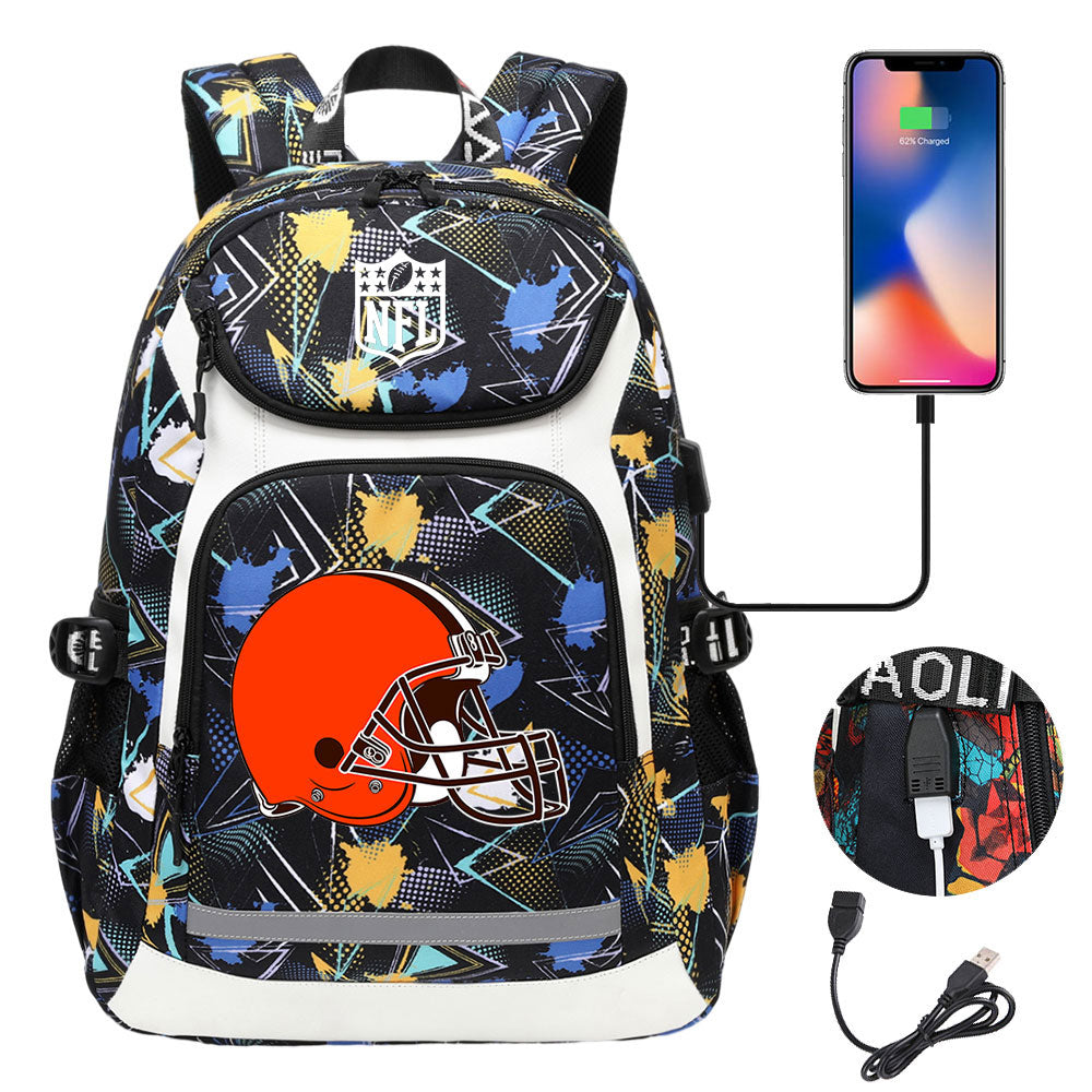 Cleveland Browns Football Rugby Backpack School Notebook Travel Bags With USB