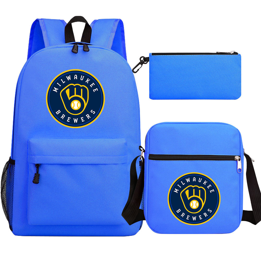 Milwaukee Brewers Baseball School Backpack Shoulder Bag Pencil Bags 3pcs Set