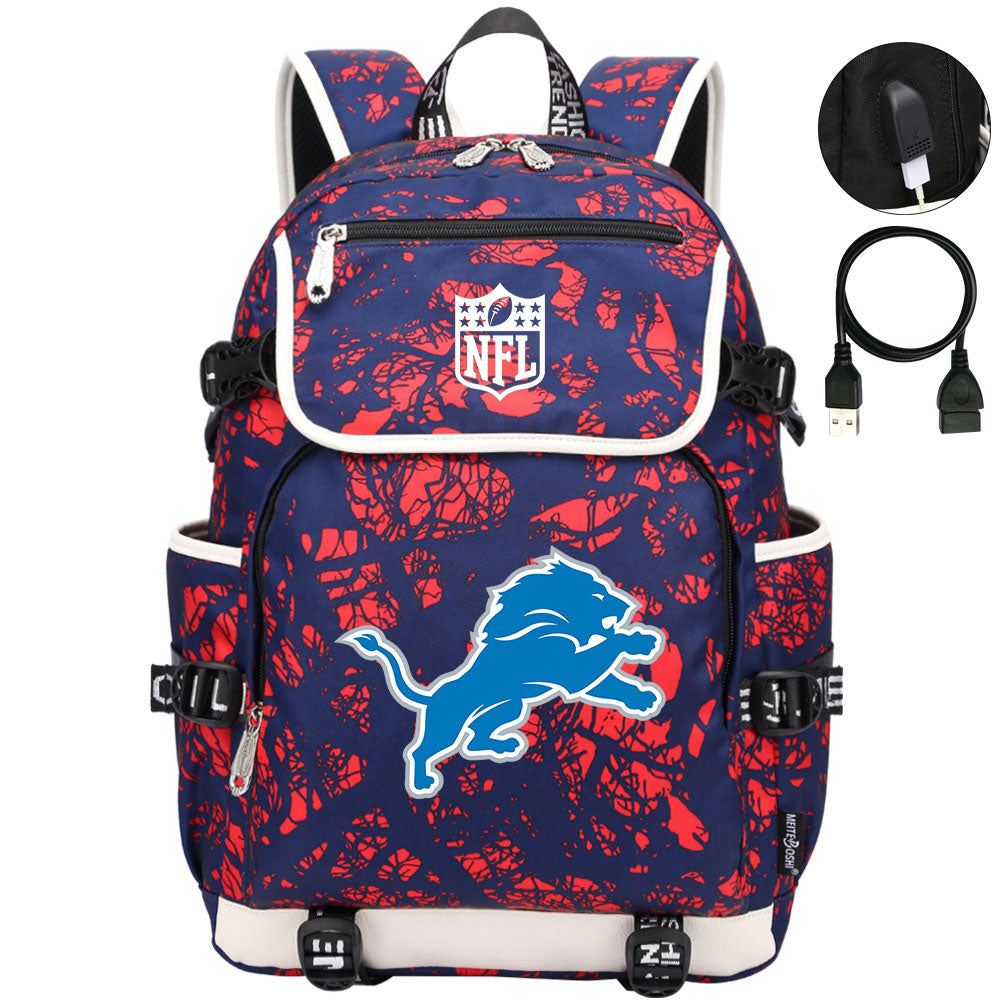 Detroit Lions Football Team Rugby Backpack School Notebook Travel Bag