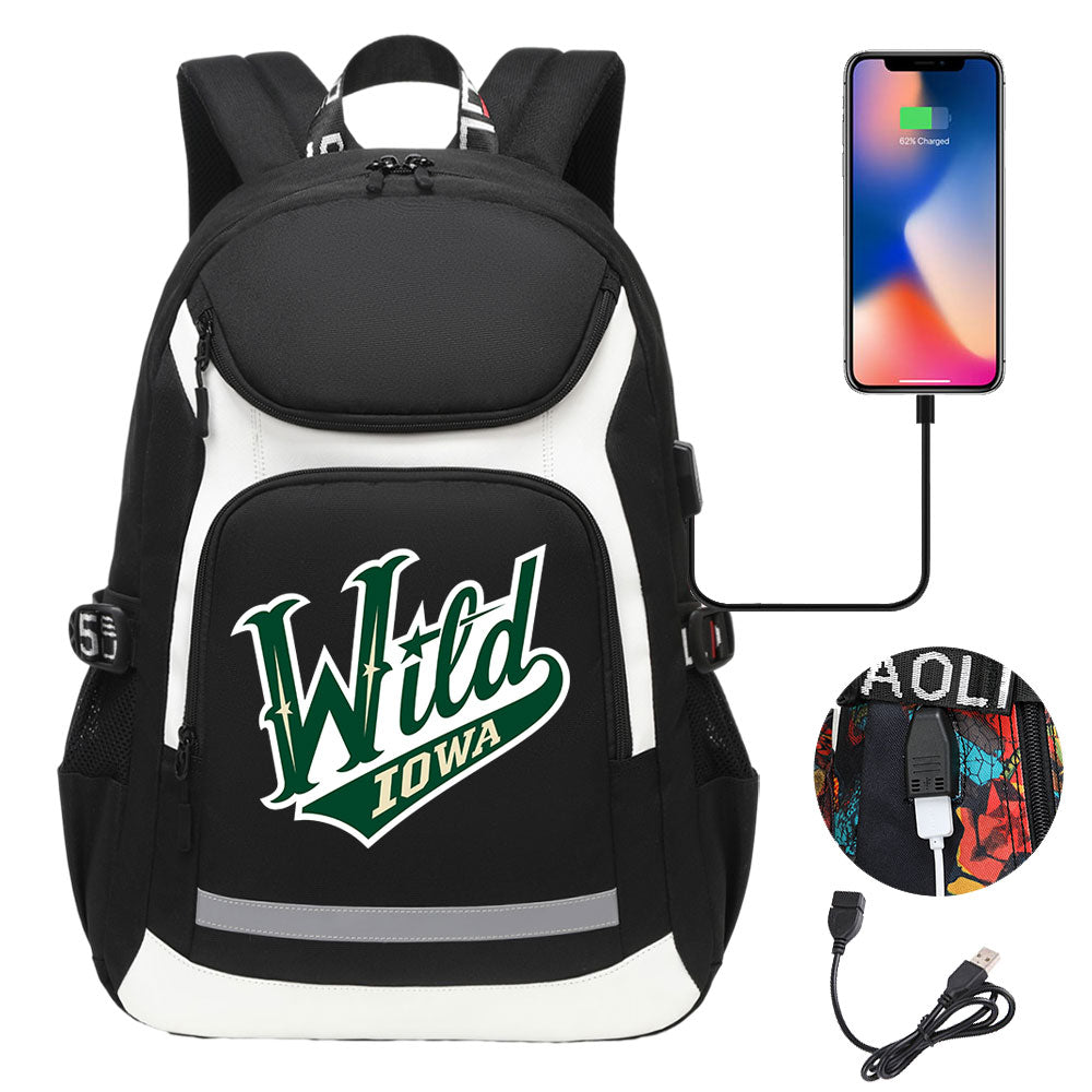 Iowa Wild Hockey Backpack School Notebook Travel Bags With USB