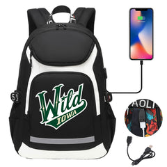 Iowa Wild Hockey Backpack School Notebook Travel Bags With USB