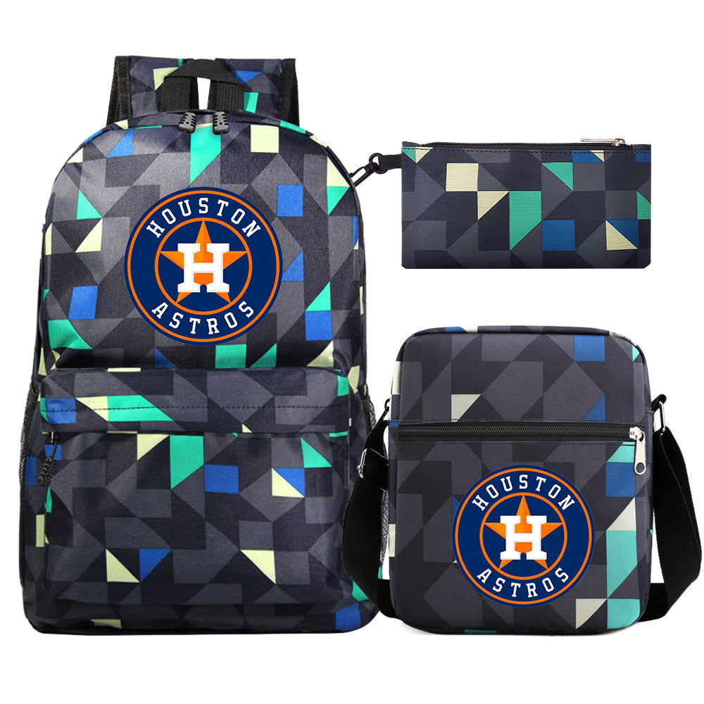 Houston Astros Baseball School Backpack Shoulder Bag Pencil Bags 3pcs Set