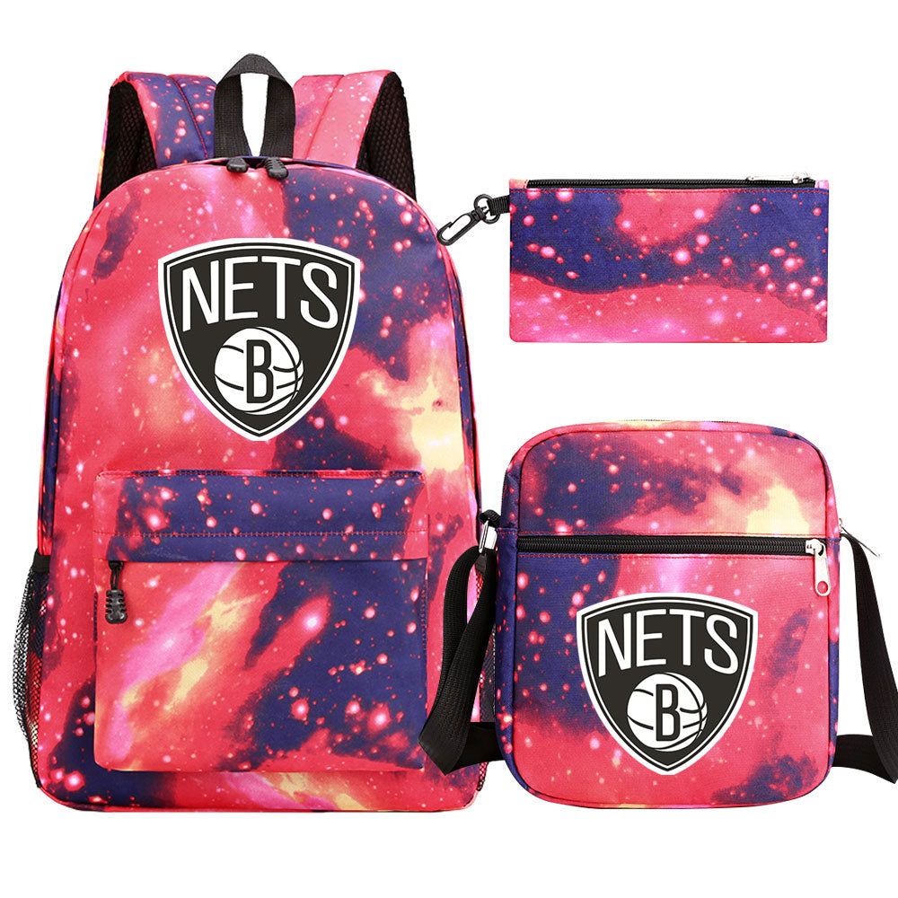 Brooklyn Nets Basketball School Backpack Shoulder Bag Pencil Bags 3pcs Set