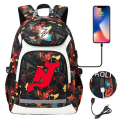 New Jersey Devils Hockey League Backpack School Notebook Travel Bags With USB