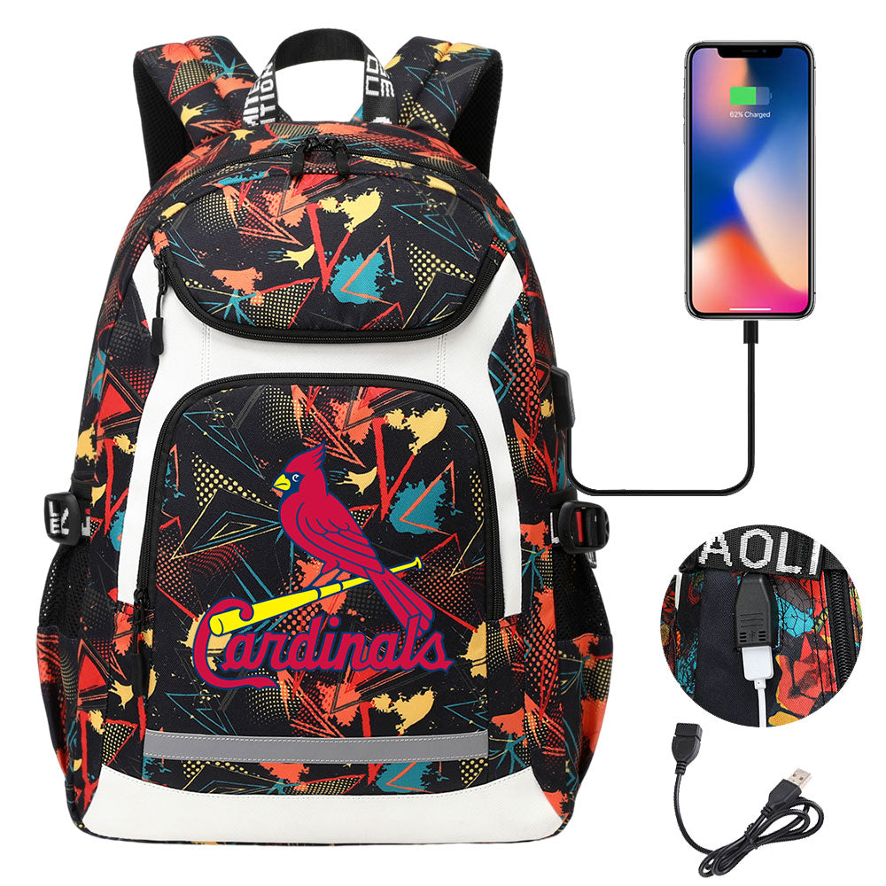 St Louis Cardinals Backpack School Notebook Travel Bags With USB