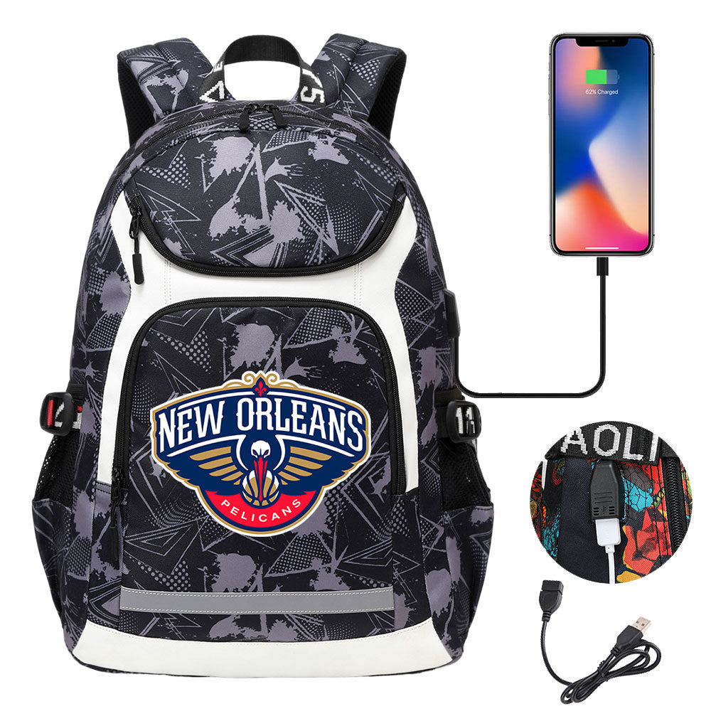 New Orleans Pelicans Backpack School Notebook Travel Bags With USB