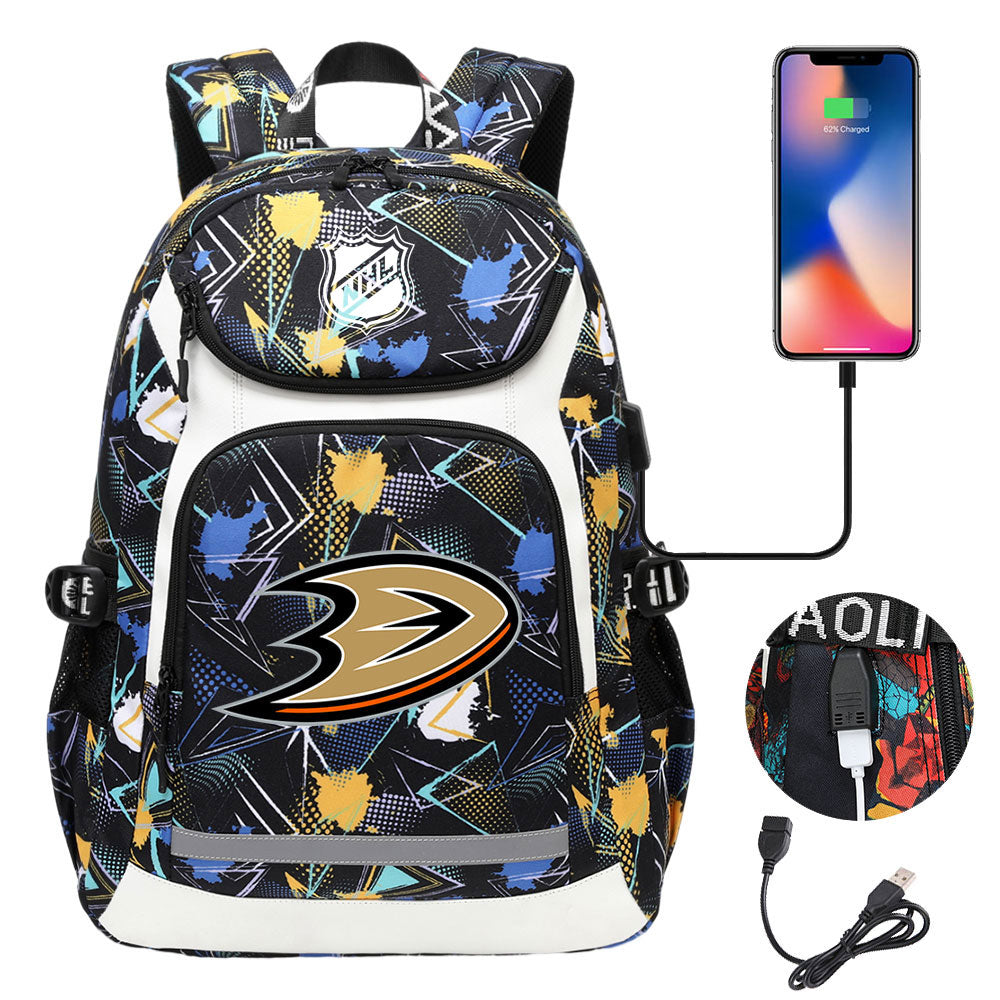 Anaheim Ducks Hockey League Backpack School Notebook Travel Bags With USB