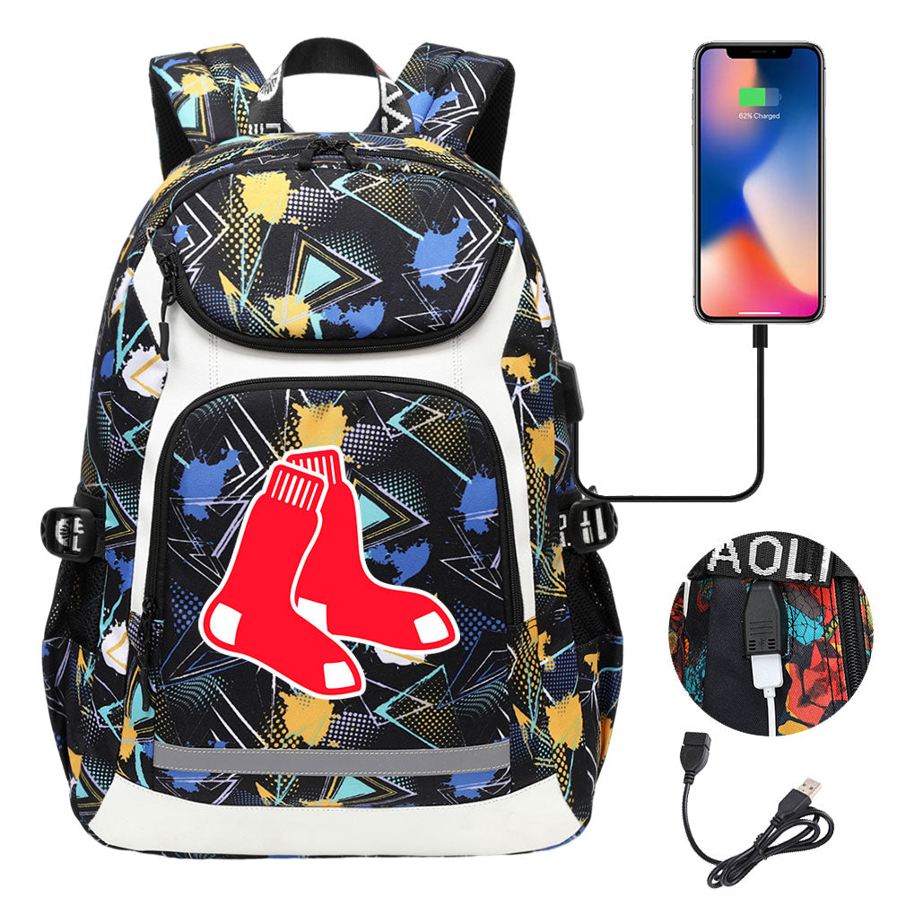 Boston Red Sox Backpack School Notebook Travel Bags With USB