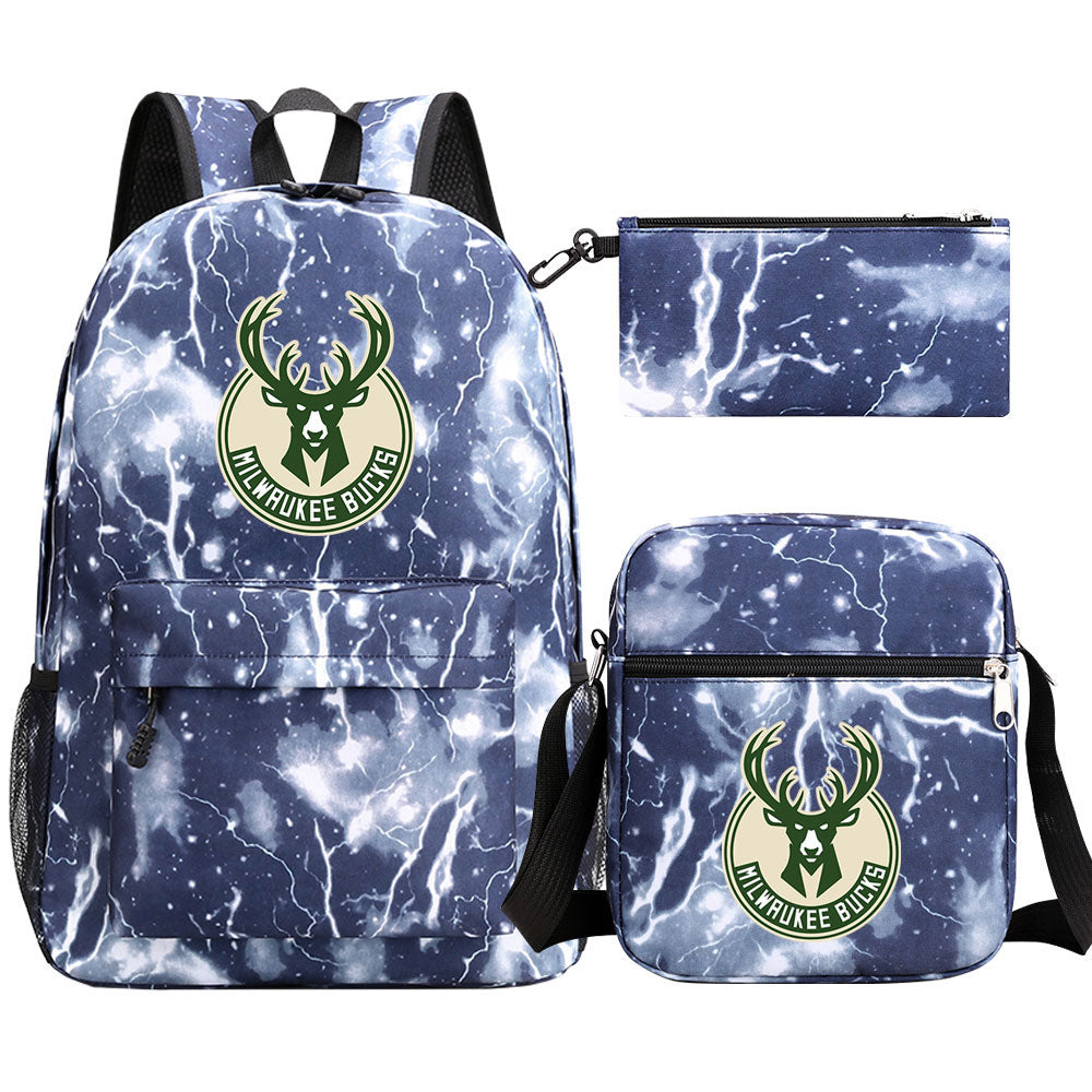 Milwaukee Bucks Basketball School Backpack Shoulder Bag Pencil Bags 3pcs Set