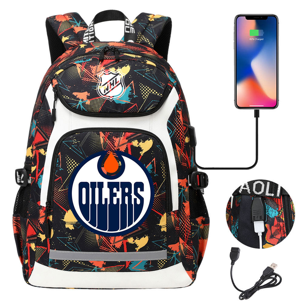 Edmonton Oilers Hockey League Backpack School Notebook Travel Bags With USB