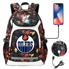 Edmonton Oilers Hockey League Backpack School Notebook Travel Bags With USB
