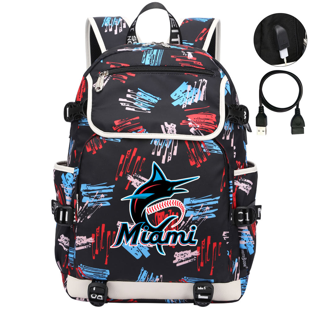 Miami Marlins Backpack School Notebook Travel Bags