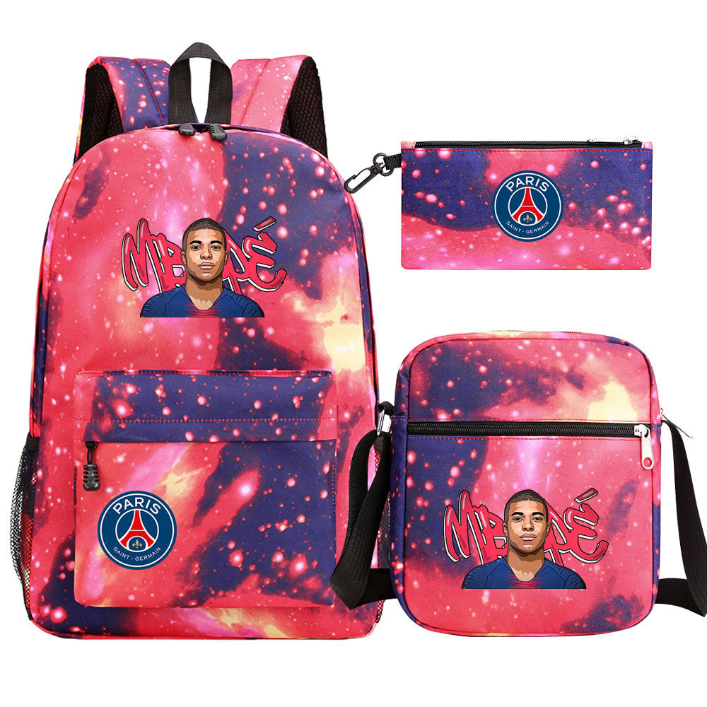 Mbappe Football Player Football Player School Backpack Shoulder Bag Pencil Bags 3pcs Set