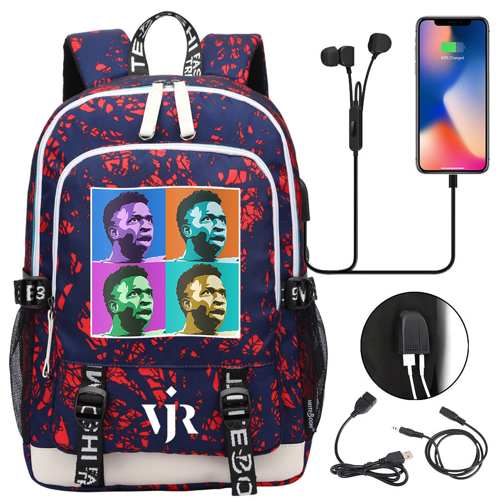 Vinicius Junior FC USB Charging Backpack School Note Book Laptop Travel Bags