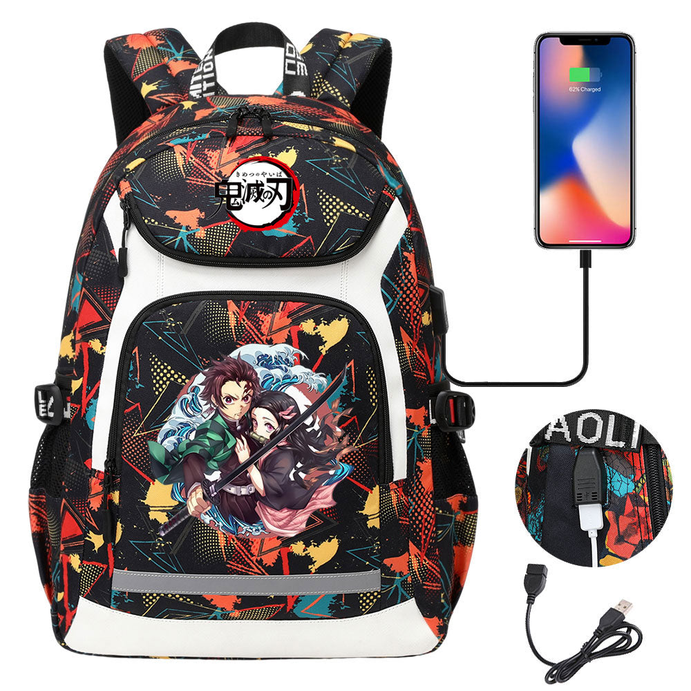 Demon Slayer Kimetsu No Yaiba Backpack School Notebook Travel Bags With USB